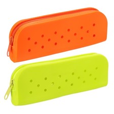 2 Pack Silicone Pencil Pouch, Pencil Pouch Case, Orange/Yellow