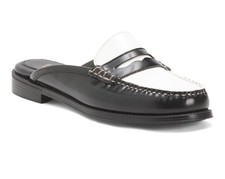New G.H Bass Wynn Easy Weejuns Loafer Mules Black /White Leather Sz/6