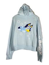 Bluey Womens Zip Up Hoodie Front  Back Graphic Blue Large