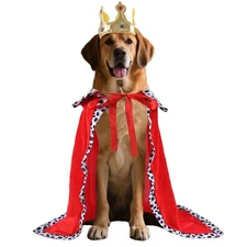 Dog Pet Prince Clothes Jeweled Cape And Crown Set Lightweight King Costume Soft