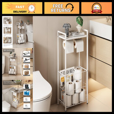 Freestanding Toilet Paper Holder Stand with Storage Shelf Large Basket - Matte