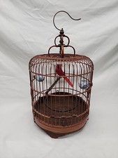 Vintage Chinese Bamboo Song Bird Bird Cage Porcelain Feed Bowls Handcrafted