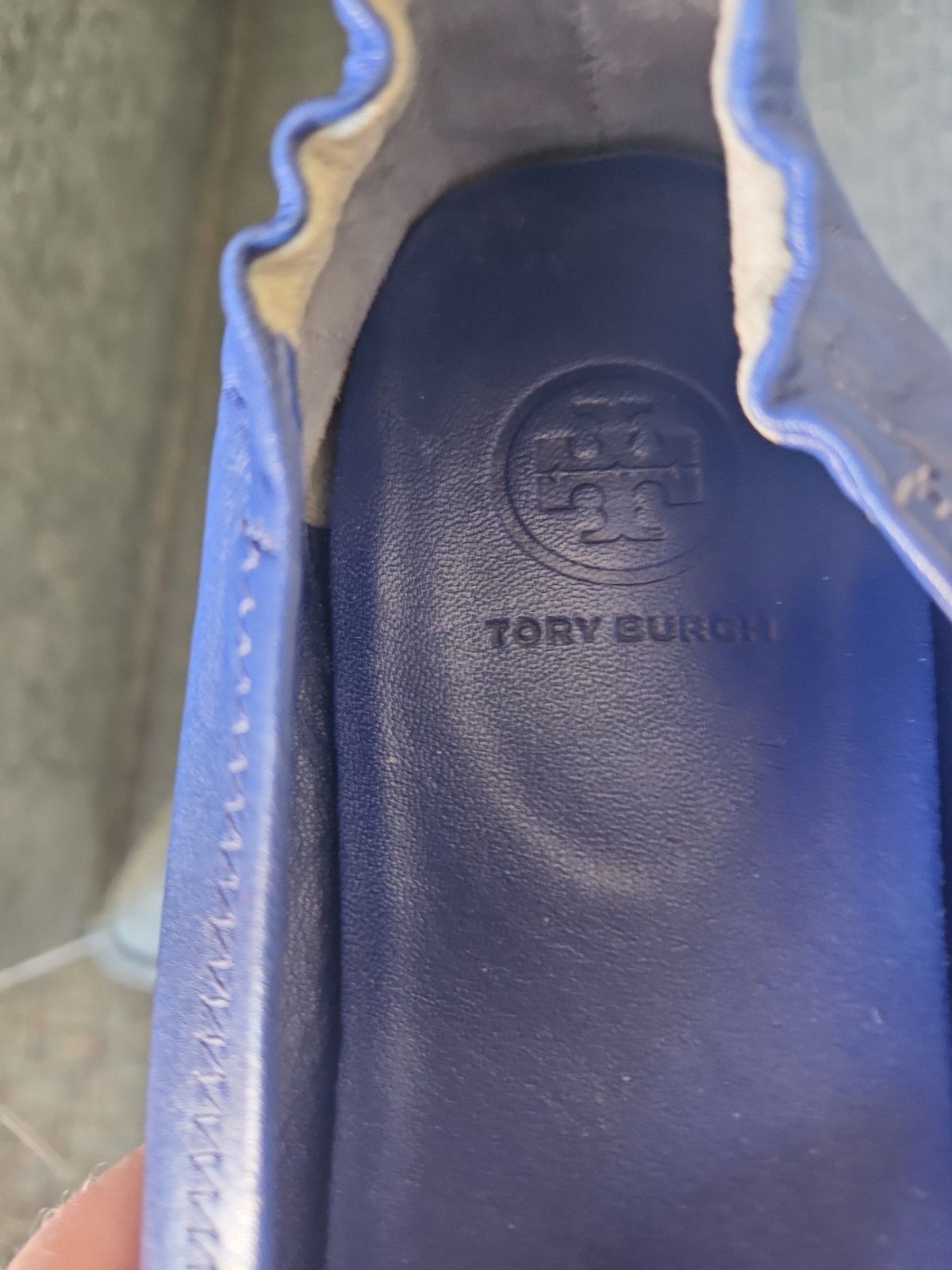 Tory Burch "Minnie" Travel Ballet Flats Dark Blue Leather Size 10 thumbnail 5