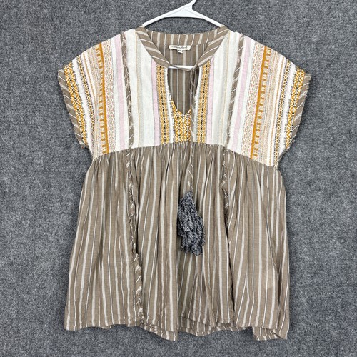 Cousin Earl Top Blouse  Womens Size XS Brown Boho Hippie Cottagecore