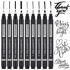 MARTCOLOR Calligraphy Pens, 9 Size Calligraphy Pens for Writing, Brush Pen Ca...