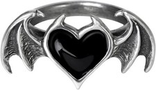 Black Punk Love Demon Heart Ring with Angel Wings   Perfect for Gothic Style