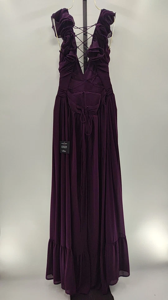 Lulus 女式紫色荷叶边系带长裙大号 — 第 2/2 张图片