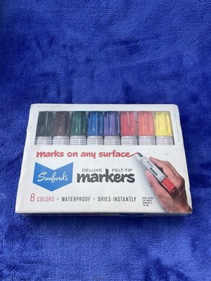 Vtg Sanfords Deluxe Felt Tip 8 Multicolor Markers Box Set Potent Smell No 10078