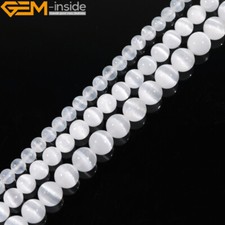 Round Stone Cat Eye Tone Natural White Gypsum Plaster Beads Jewelry Making 15"