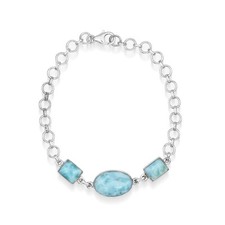 925 Sterling Silver Natural Larimar Gemstone Link Bracelet Jewelry CHRISTMAS DAY