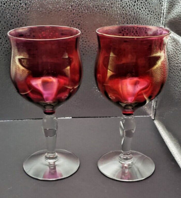 West Virginia Glass Rose Lustre Water Goblets 6.5'' Set Of 2
