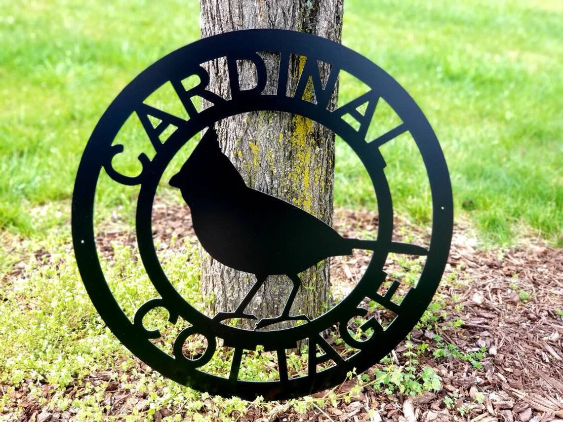 Customized Cardinal Bird Metal Garden Name Sign Home Decor address sign Wall Art