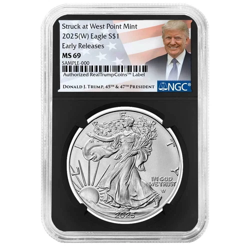 2025 (W) $1 American Silver Eagle NGC MS69 ER Trump Label Retro Core