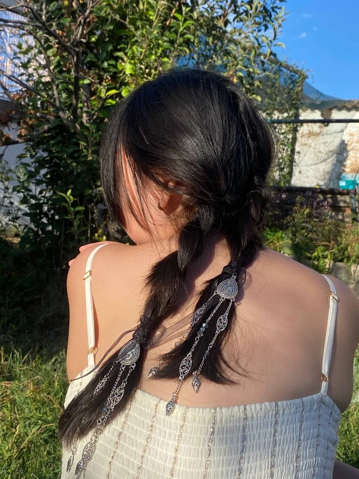 Grampo de cabelo étnico cazaque decorado com contas, decoração dos povos turcos - Imagem 2 de 3