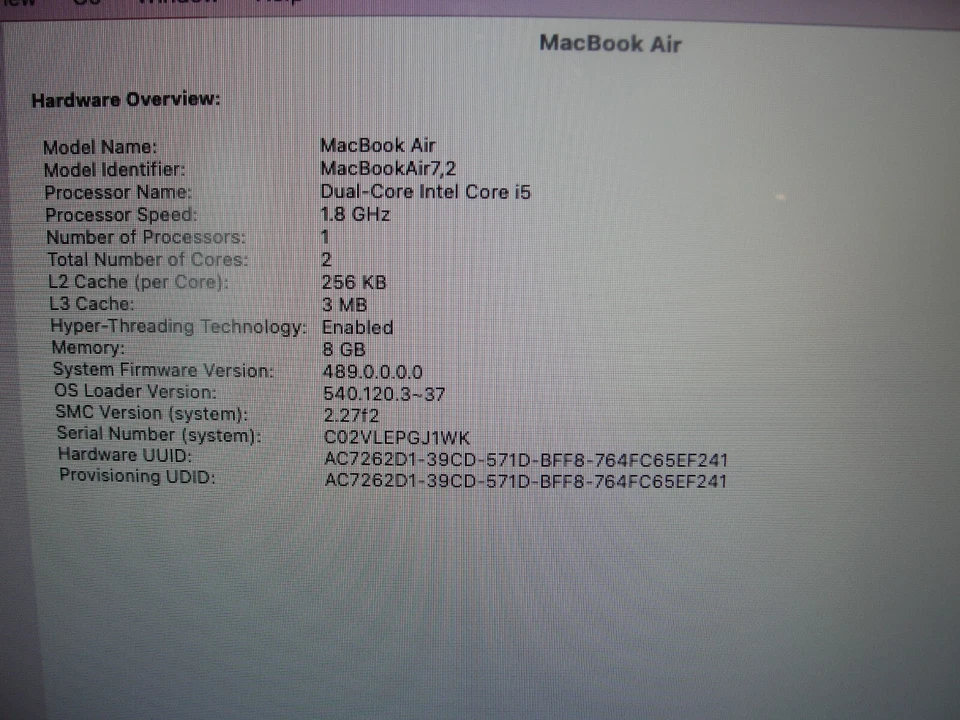 Apple Macbook Air A1466 (2017)13”HD Intel Core i5-5350U 1.8GHz 8GB 128GB SSD - Image 2 of 4