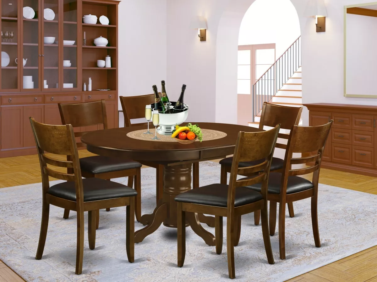 7pc Kenley oval kitchen dining room set table 6 leather padded