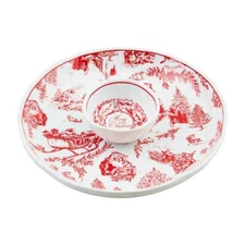 Mud Pie Home Santa in Sleigh Red Toile Christmas Chip and Dip Plate Serving Set