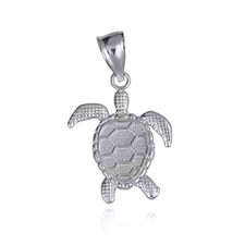 .925 Sterling Silver Textured Sea Turtle Ocean Pendant Necklace