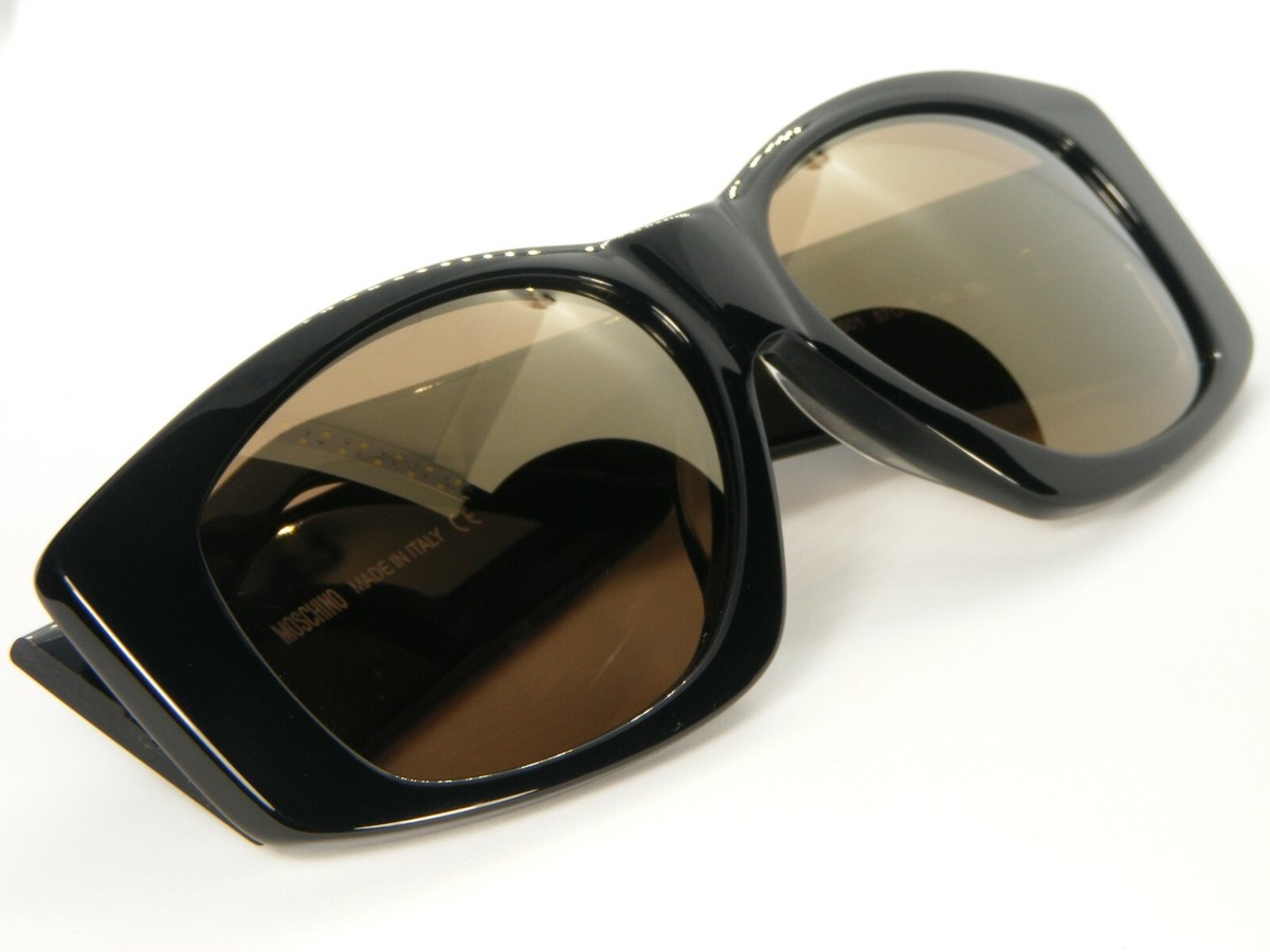 NEW MOSCHINO MO818S01 SHINY BLACK /BROWN LENS SUNGLASSES GLASSES  
