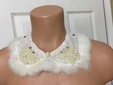 Women's Holiday collar dress/top decor white beaded furr one size