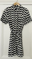Uniqlo Marimekko Womens Black White Short-Sleeve Linen Blend Dress S UK 10 SHORT