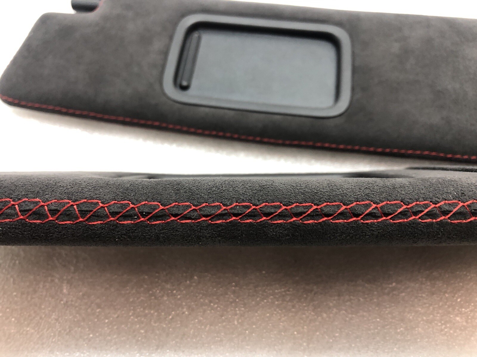 2016-2021 AUDI R8 4S COUPE ALCANTARA SUN VISOR SET PAIR BLACK RED STITCHING OEM