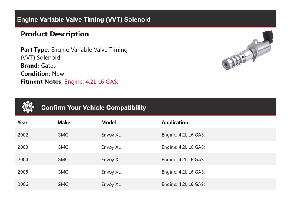 For 2002-2006 GMC Envoy XL 4.2L L6 GAS Engine VVT Solenoid Gates 2003 2004 2005 - Image 2 of 4
