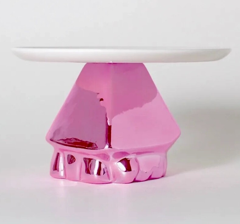 NEW, Metallic Pink “Candy Rock” Porcelain small Cake Stand/Plate by imm Living