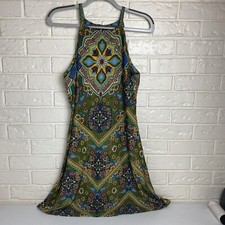 Emma & Michele Dess Size M Green Geo Floral Tank Style Midi 