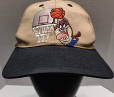 Vtg Taz Snapback Hat 1997 Looney Tunes Taz Embroidered Logo Baseball Cap Beige