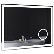 Specchio Bagno LED, 80x60 cm Specchio Bagno con Ingrandimento 3x, Funzione Memory