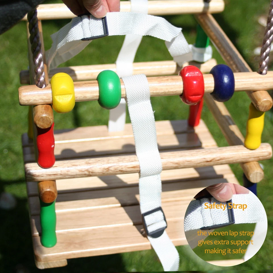 Wooden Baby Swing Seat with Safety Harness and Fun Play Beads Nursery Cradle - Image 4 of 4