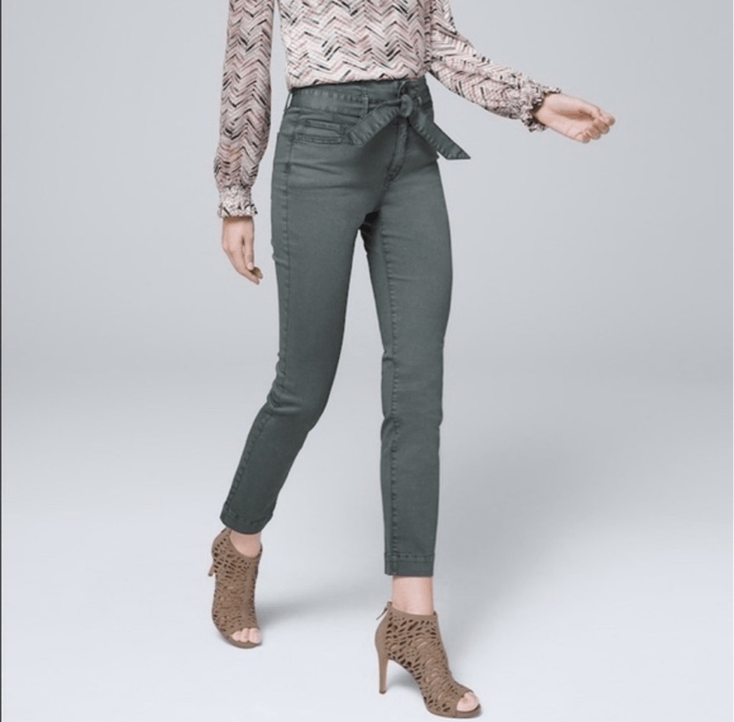 NWT WHBM High Rise Slim Crop With Tie Belt Wintergreen Size  display picture 1