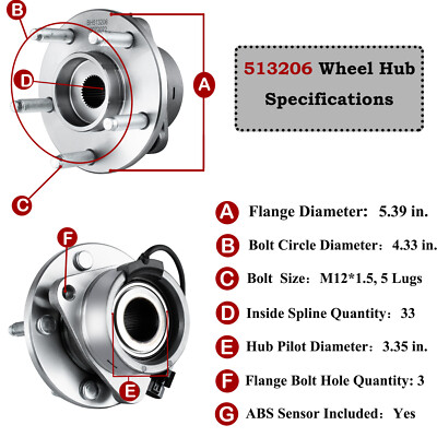 Front Wheel Hub Bearing Fit Chevy Cobalt HHR Saturn Ion Pontiac G5 2.2L #513206