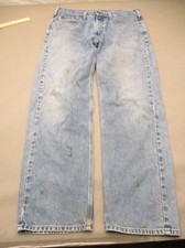 Carhartt Size 36x32 Mens Blue 100 Cotton Zip Fly Pockets Straight Jeans 828