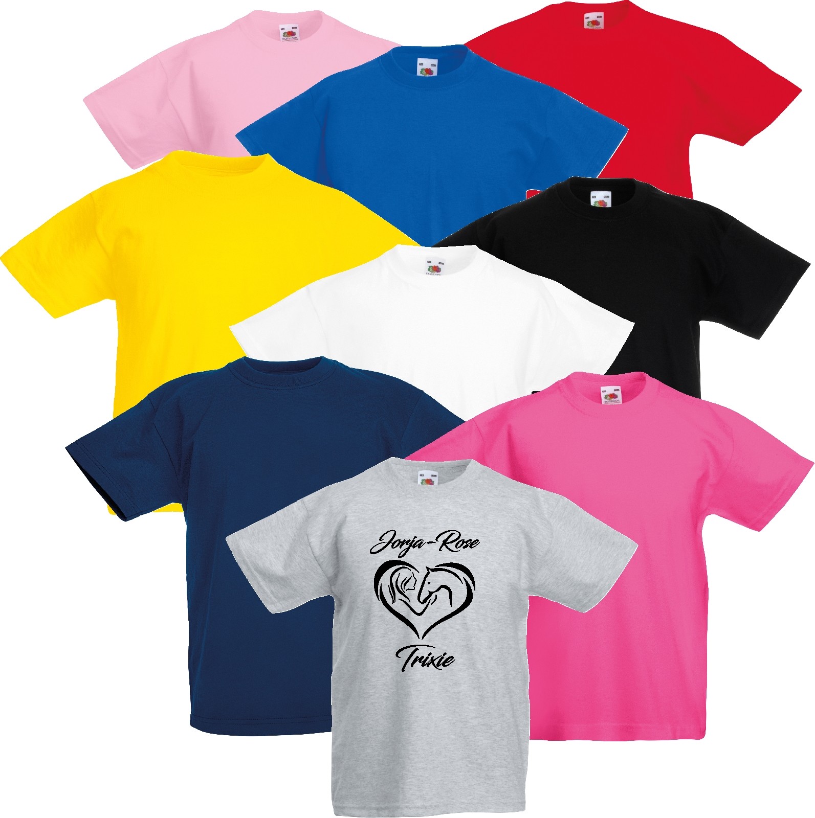 T shirt personalizzata bambini equitazione pony amore cuore nome