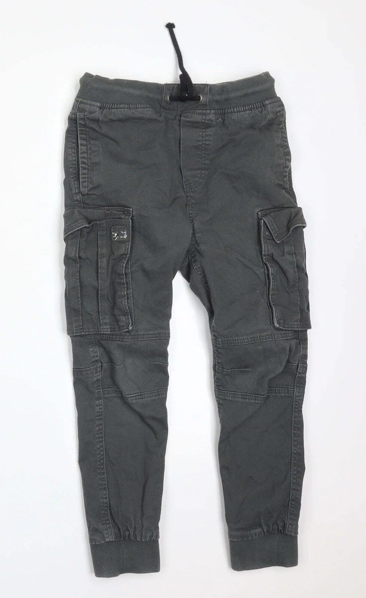H M Boys Grey Cotton Cargo Trousers Size 9 Months Regular
