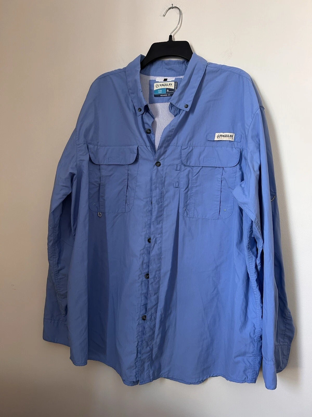 Magellan Outdoors Mens Fish Gear Shirt Blue Relaxed Vented Moisture Wicking XL