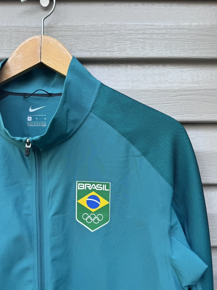 耐克巴西足球训练夹克女式蓝绿色拉链足球巴西热身 M — 第 2/4 张图片