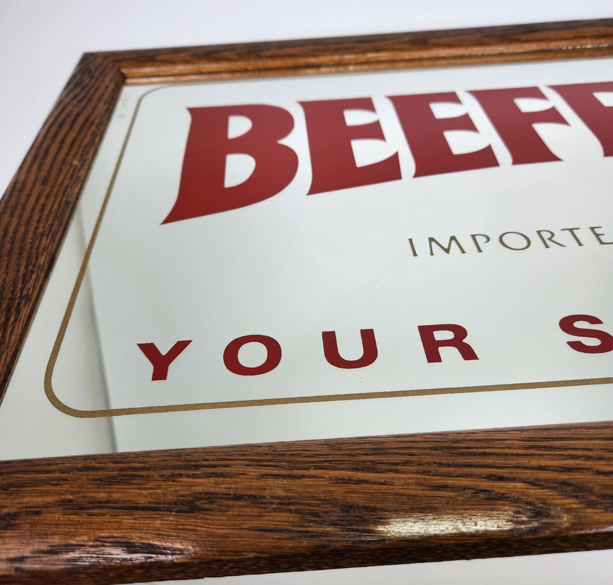 Beefeater Mirror Sign Wooden Frame Bar Man Cave Gin England 26