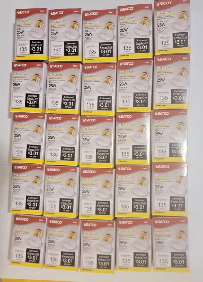 (25) Satco S3601 Stubby 25-Watt R14 Short Neck Light Bulb Reflector NEW IN BOX - Image 2 of 2