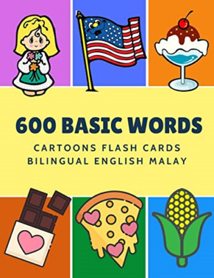 600 Basic Words Cartoons Flash Cards Bilingual English  - French Language Paperb
