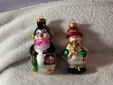 Christmas ornaments set of 2 glass snowman  penguin PO8831