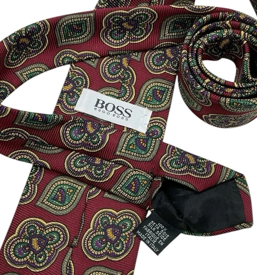 Corbata HUGO BOSS ETIQUETA BLANCA XL Borgoña Cachemira Seda LUJO ITALIA Foto 3 de 4