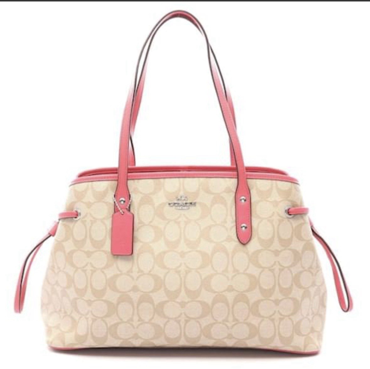バッグ vintage coach ping signature hand bag Authentic Coach Signature Drawstring Carry All Tote Pink Leather