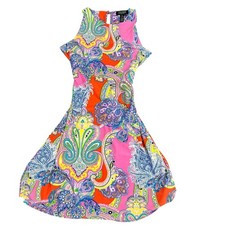  Lauren Ralph Lauren Dress PM Petite Paisley Fit Flare Sleeveless Gold Medallion