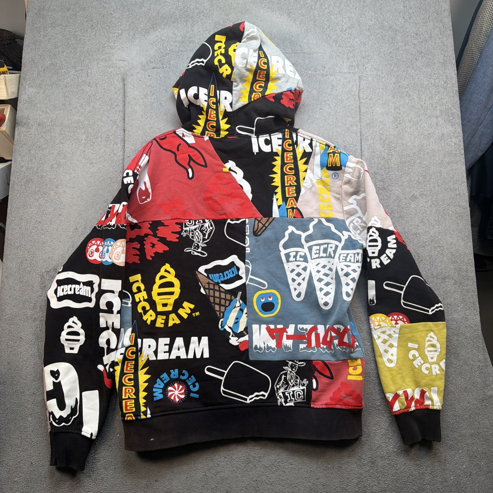 ICECREAM Hoodie Pullover Patchwork Graphic Street… - image 8