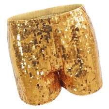 Women Sequins High Elastic Waist Straight Leg Shorts Solid Glitter Party Shorts