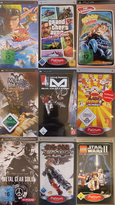 PSP Spiel Auswahl Metal Gear, Monster Hunter, GTA Daxter LEGO tekken Ridge racer