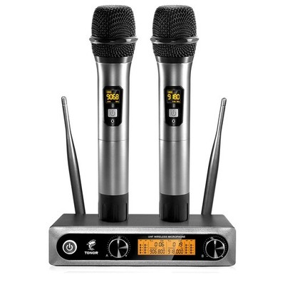 TONOR Wireless Microphones System, 2 * 15 Channel Metal Professional Silver